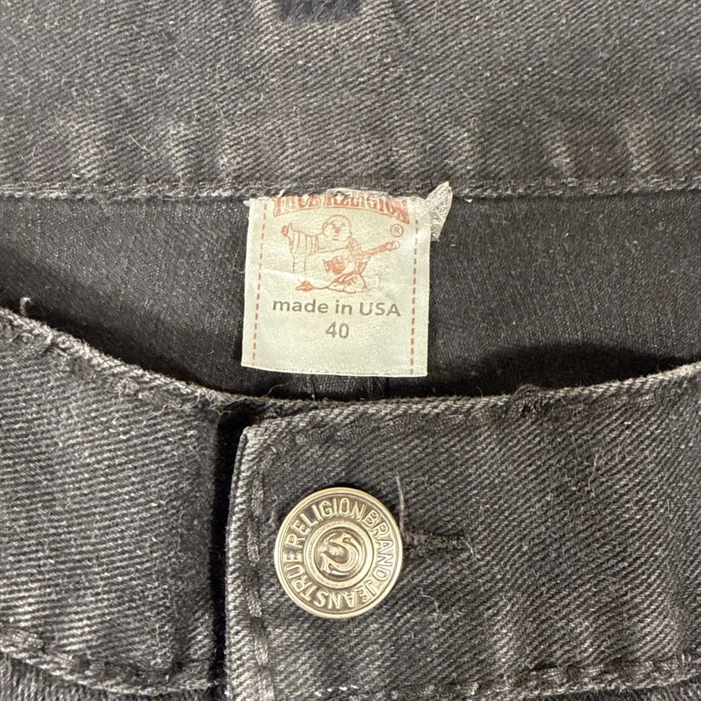 JEANS STRAIGHT True Religion Ricky  Mens 40x30 Relaxed  Black Flap Pockets Denim
